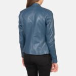 Kelsee Blue Leather Biker Jacket - Image 5