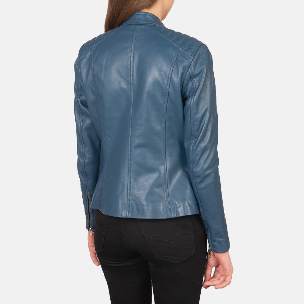 Kelsee Blue Leather Biker Jacket - Image 5