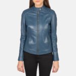 Kelsee Blue Leather Biker Jacket - Image 4
