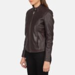 Kelsee Maroon Leather Biker Jacket - Image 2