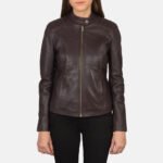 Kelsee Maroon Leather Biker Jacket - Image 4