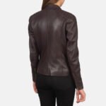 Kelsee Maroon Leather Biker Jacket - Image 5