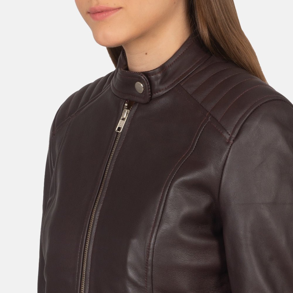 Kelsee Maroon Leather Biker Jacket - Image 6