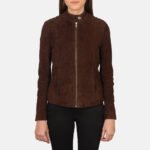Kelsee Mocha Suede Biker Jacket - Image 4