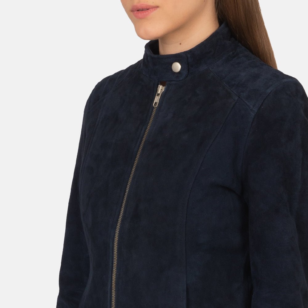 Kelsee Navy Blue Suede Biker Jacket - Image 6