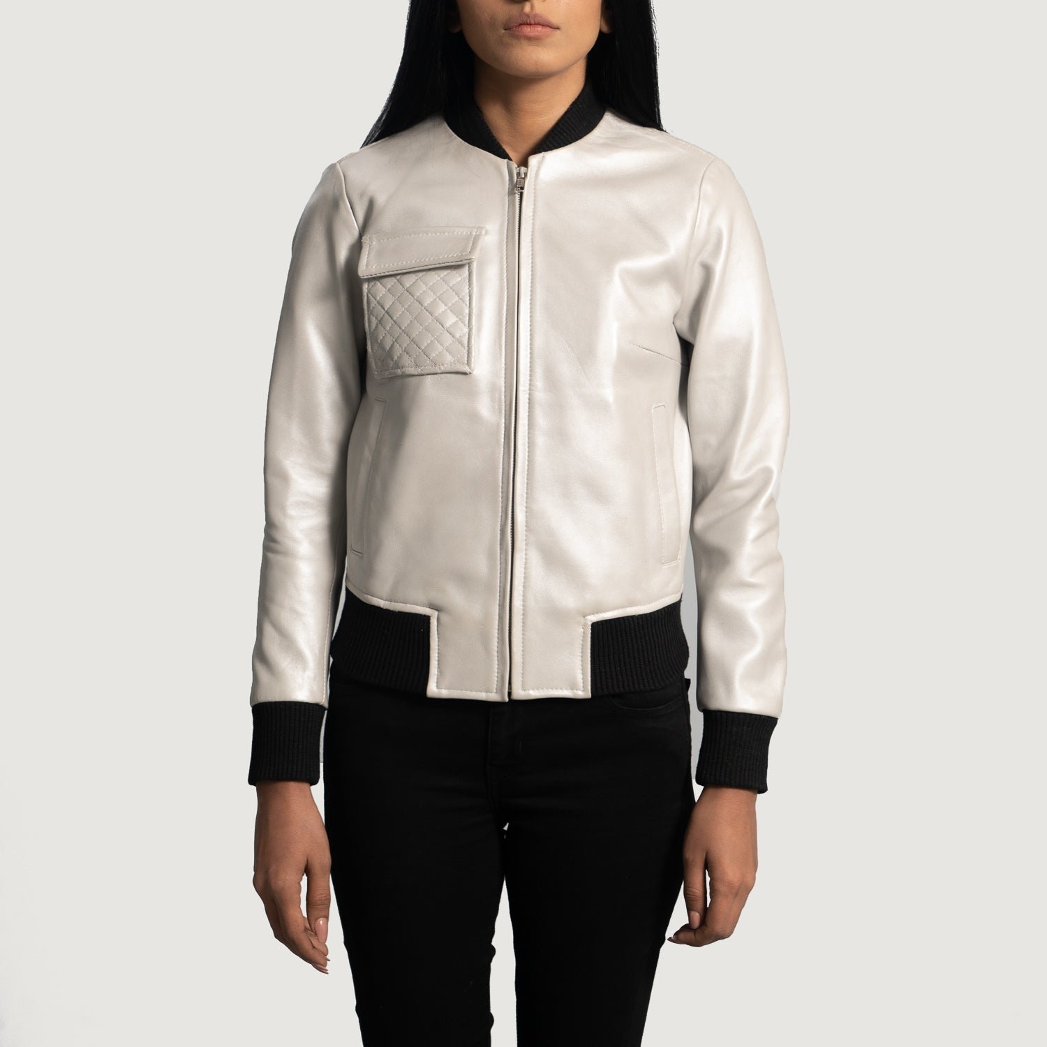 Lana Silver Leather Bomber Jacket - Image 2