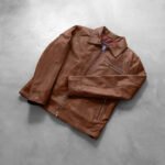 Lavendard Brown Leather Biker Jacket - Image 7