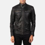 Mack Black Leather Biker Jacket - Image 4