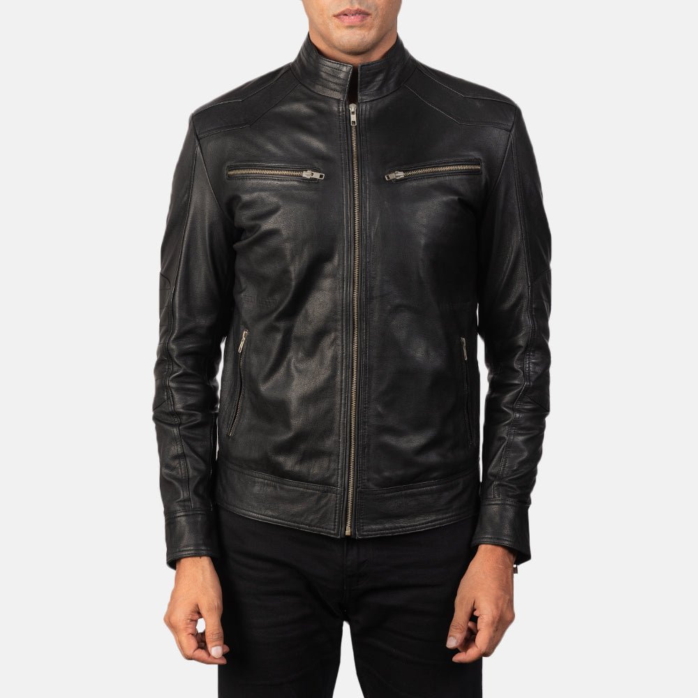 Mack Black Leather Biker Jacket - Image 4