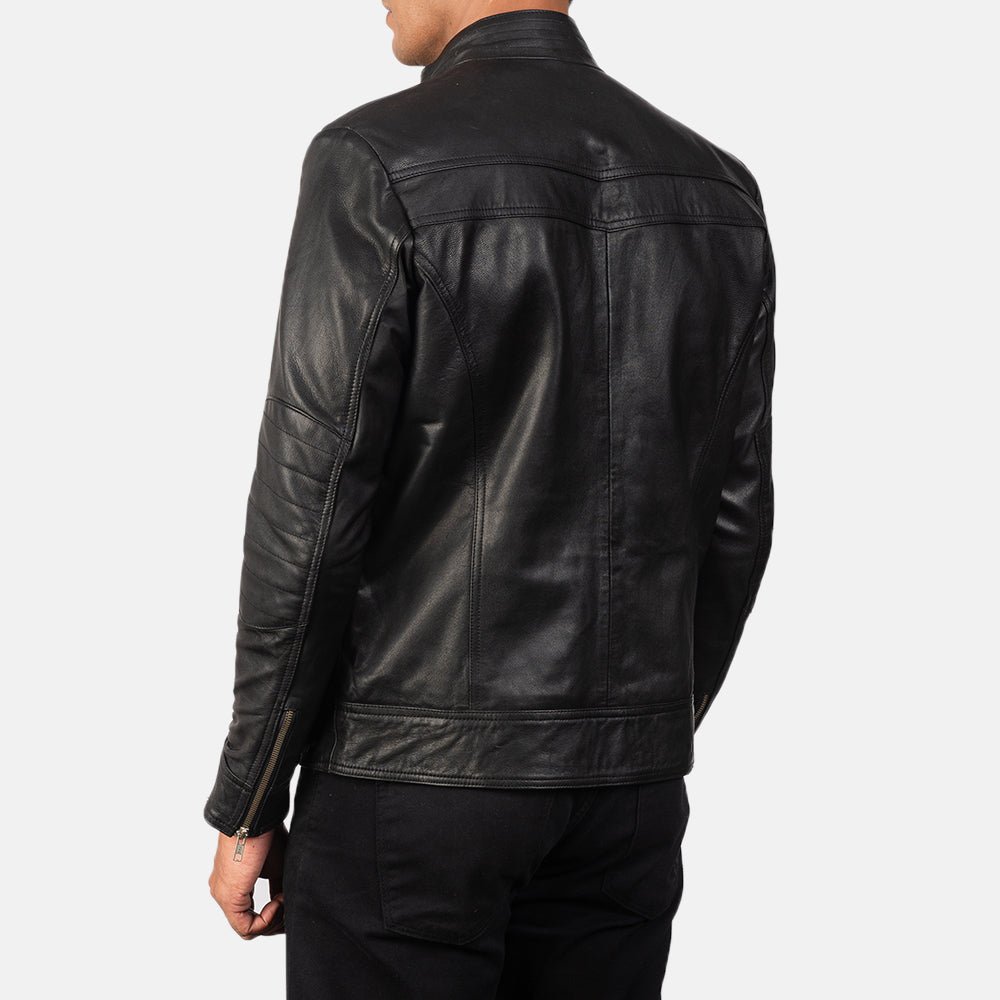 Mack Black Leather Biker Jacket - Image 5