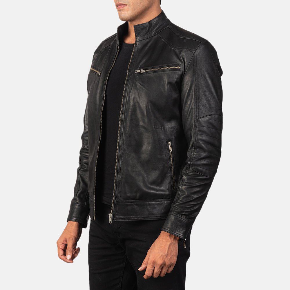 Mack Black Leather Biker Jacket - Image 2