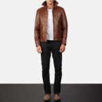 Columbus Brown Leather Bomber Jacket - Image 4