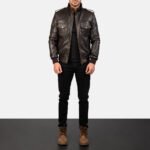 Agent Shadow Brown Leather Bomber Jacket - Image 3