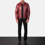 Alex Distressed Burgundy Leather Jacket - Image 3
