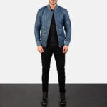 Bomia Ma-1 Blue Leather Bomber Jacket - Image 3