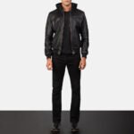 Bouncer Biz Black Leather Bomber Jacket - Image 4