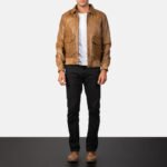 Coffmen Olive Brown A2 Leather Bomber Jacket - Image 4