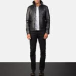 Columbus Black Leather Bomber Jacket - Image 4