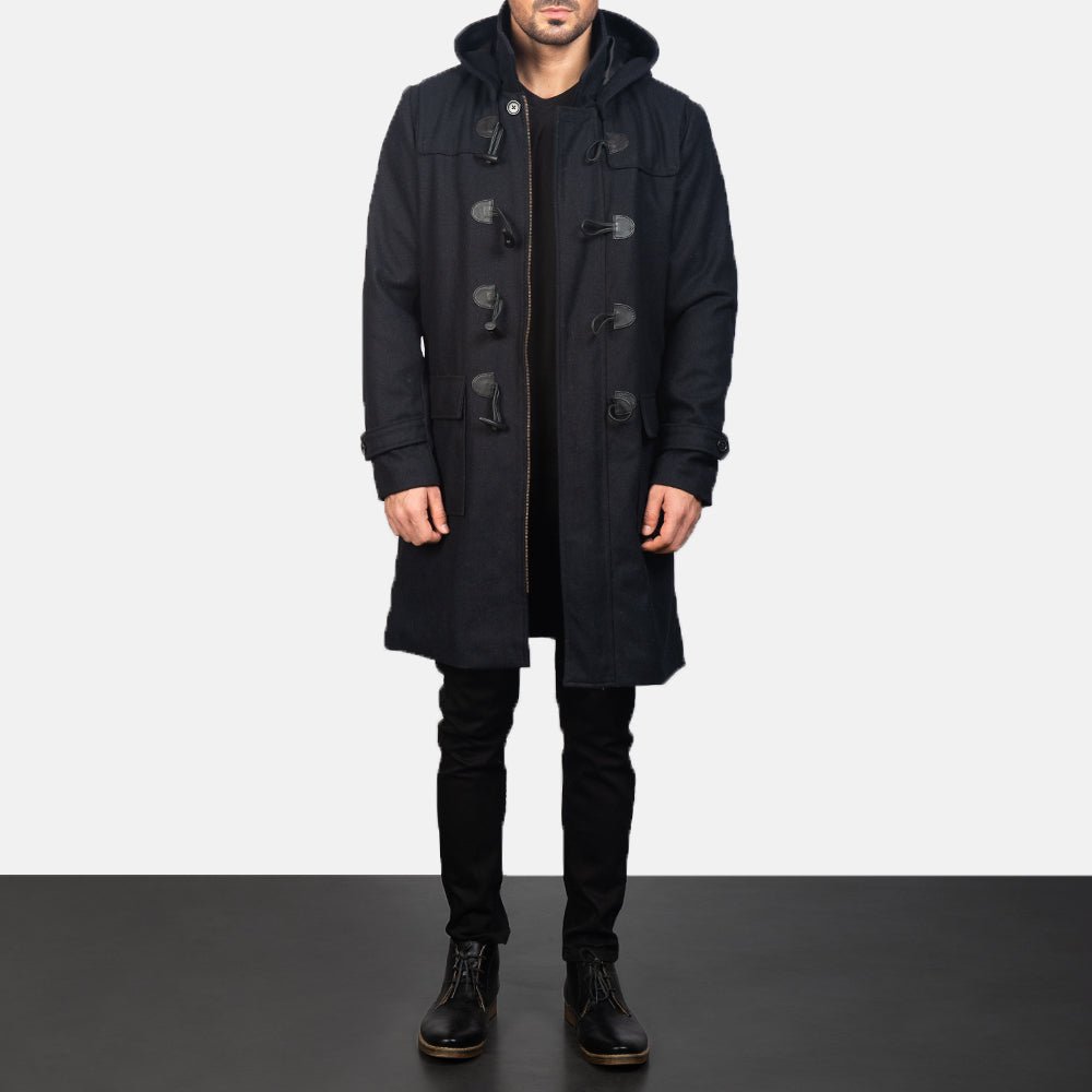 Drake Black Wool Hooded Duffle Coat - Image 3
