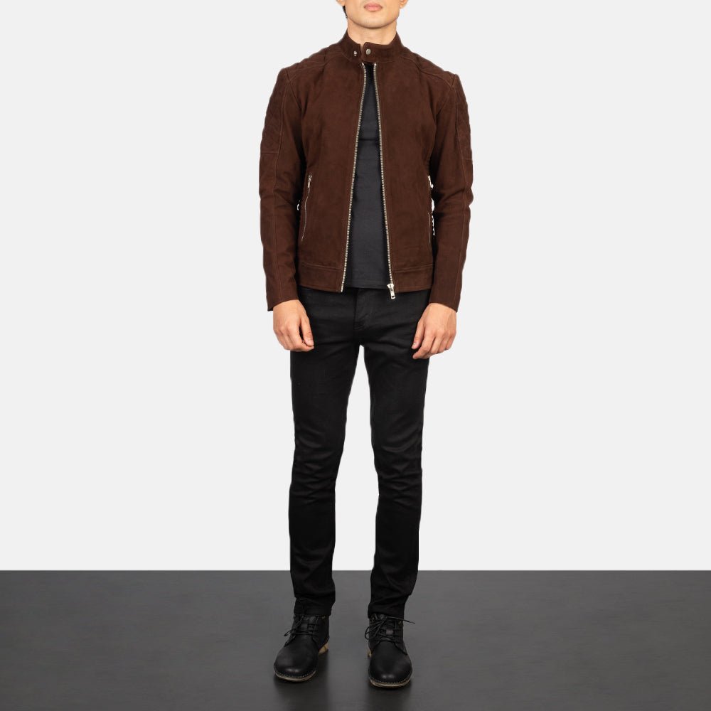 Fernando Quilted Brown Suede Biker Jacket - Image 3