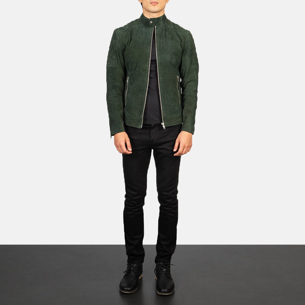 Fernando Quilted Green Suede Biker Jacket - Image 3