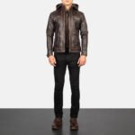 Hector Vintage Brown Hooded Leather Biker Jacket - Image 3