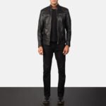 Mack Black Leather Biker Jacket - Image 3
