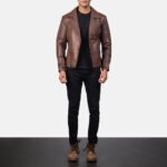 Raiden Brown Leather Biker Jacket - Image 4