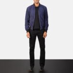 Shane Blue Suede Bomber Jacket - Image 3