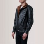 Alfred Black Leather Bomber Jacket - Image 3