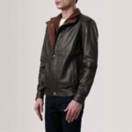 Alfred Brown Leather Bomber Jacket - Image 3