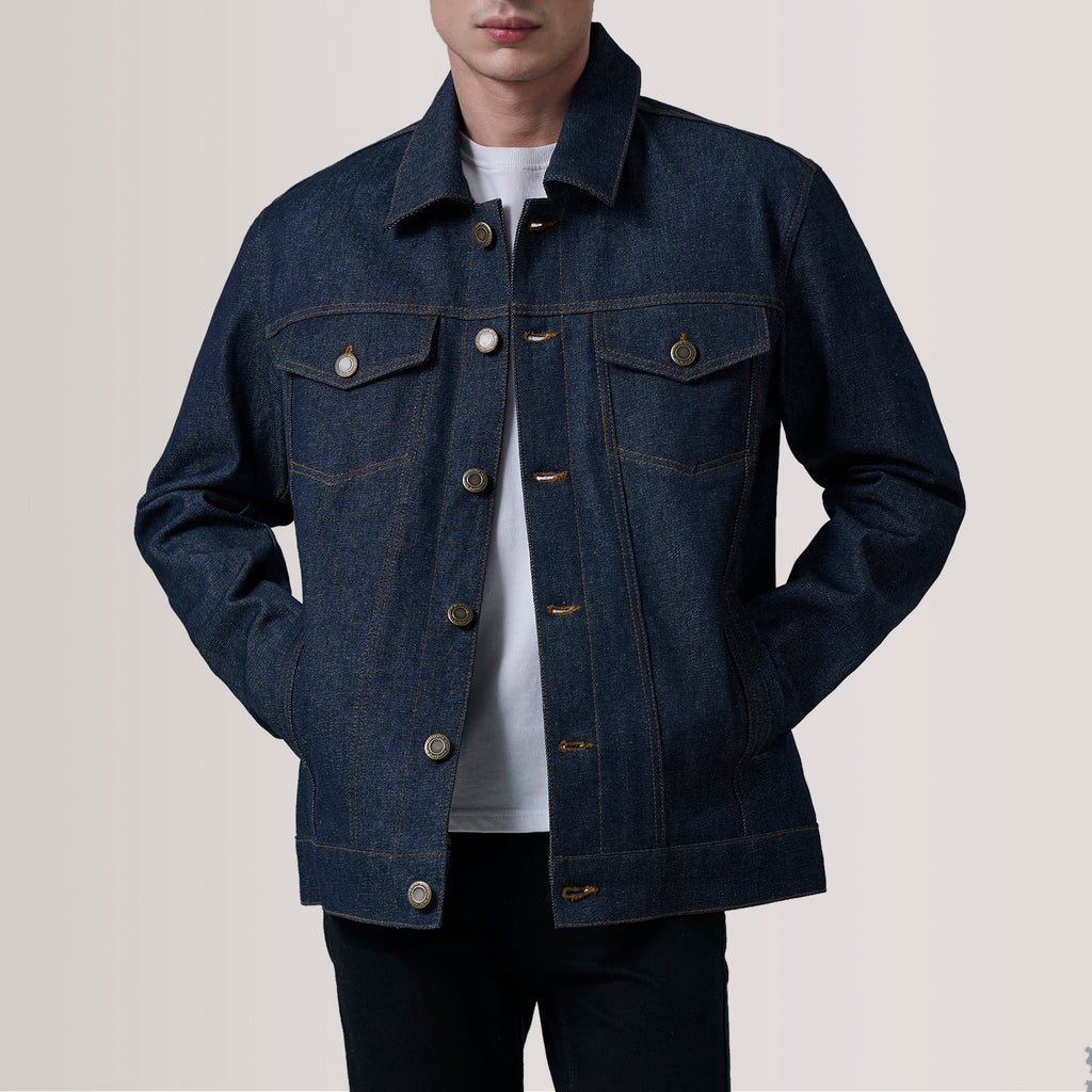 Men_sConardAshGreyDenimTruckerJacketOpenFront_1024x1024.jpg Conard Indigo Blue Denim Trucker Jacket - Image 1