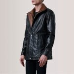 Connor Black Leather Coat - Image 3