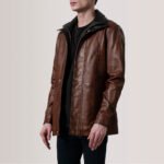 Connor Waxed Brown Leather Coat - Image 3