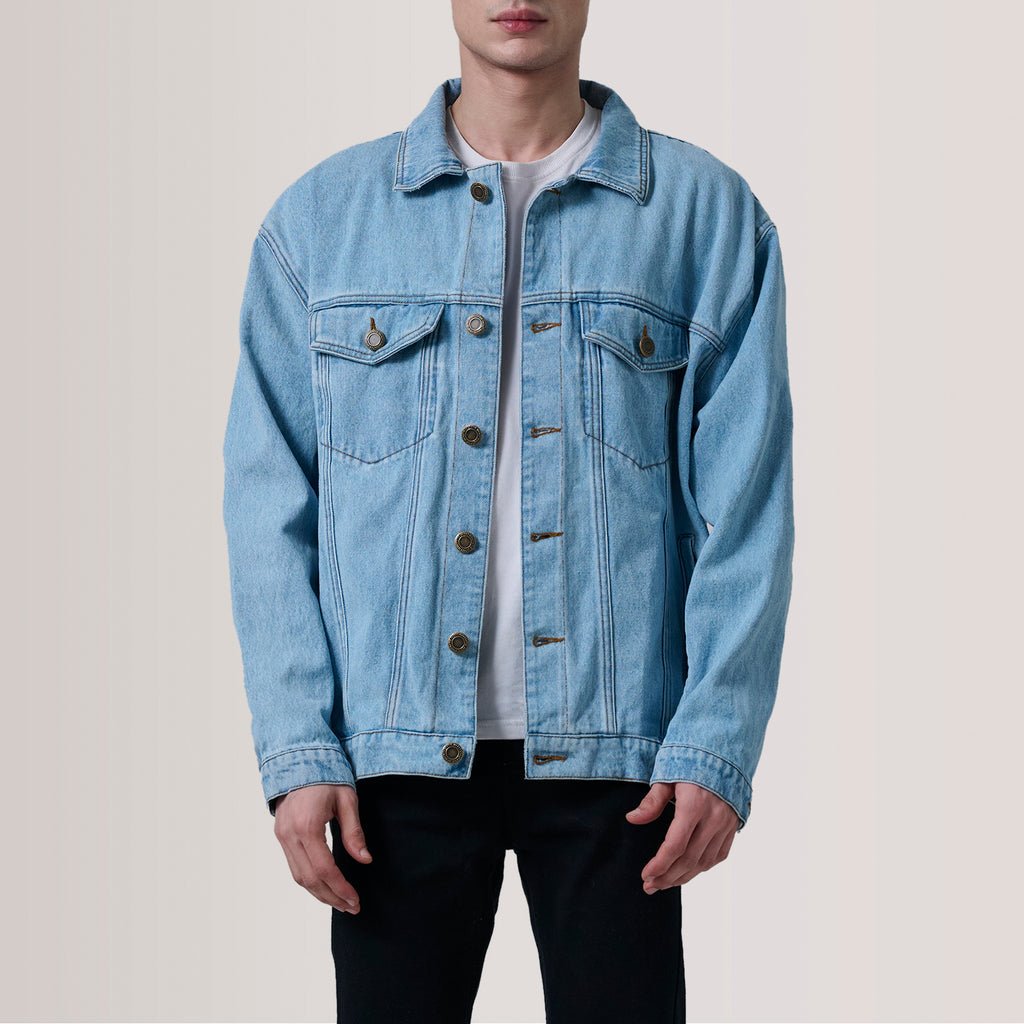 Men_sEddieLightBlueOversizedDenimTruckerJacketOpenFront_1024x1024.jpg Eddie Light Blue Oversized Denim Trucker Jacket - Image 1