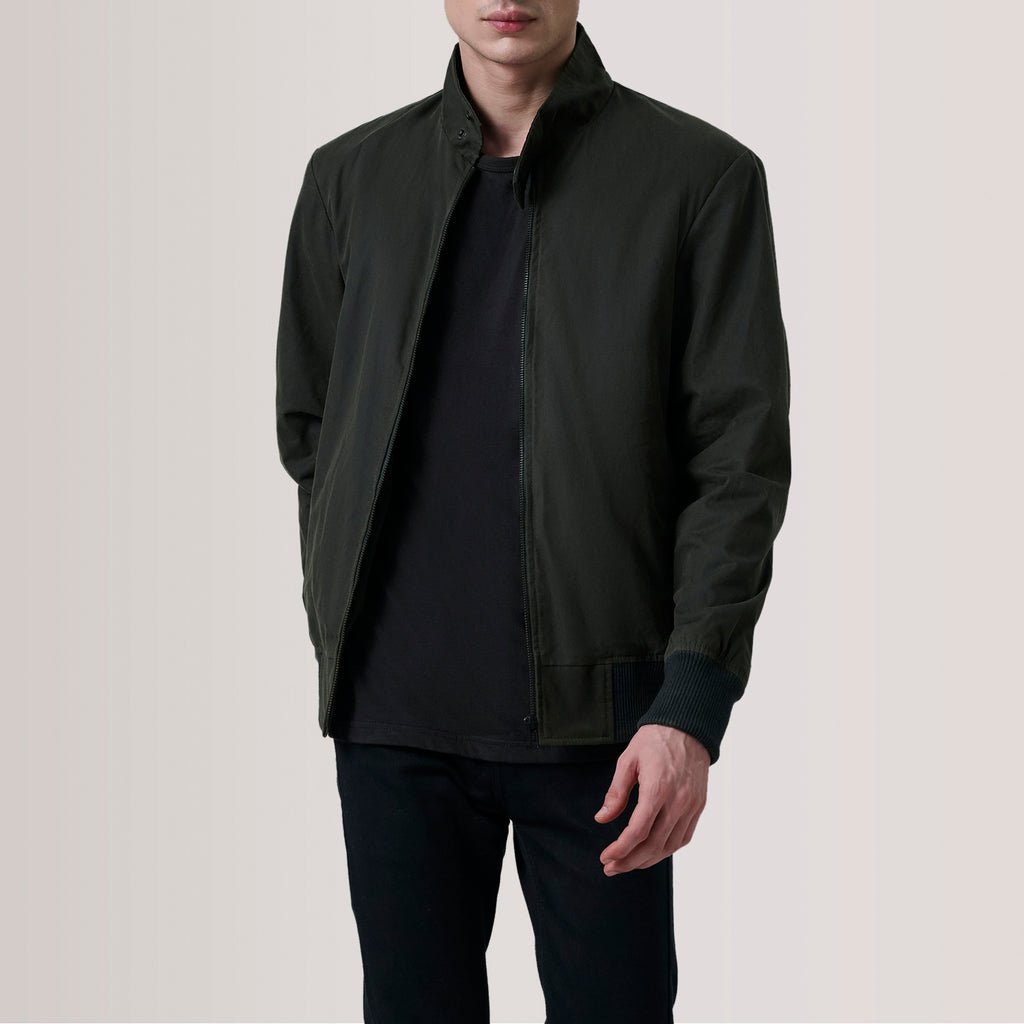 Men_sMorrisonOliveCanvasBomberJacketOpenFront_1024x1024.jpg Morrison Olive Canvas Bomber Jacket - Image 1