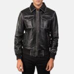 Aaron Black Leather Bomber Jacket - Image 4