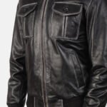 Aaron Black Leather Bomber Jacket - Image 6