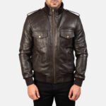 Agent Shadow Brown Leather Bomber Jacket - Image 4