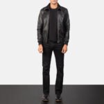 Air Rolf Black Leather Bomber Jacket - Image 3