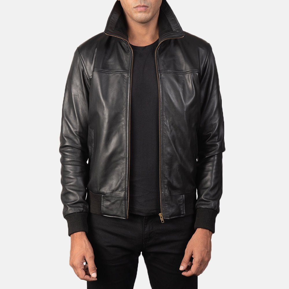 Men_s_Air_Rolf_Black_Leather_Bomber_Jacket5915_a820c675-6c38-4110-8d41-6c2254a96eb4_1024x1024.jpg Air Rolf Black Leather Bomber Jacket - Image 1
