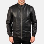 Avan Black Leather Bomber Jacket - Image 4