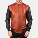 Avan Black & Maroon Leather Bomber Jacket - Image 4