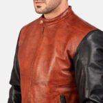 Avan Black & Maroon Leather Bomber Jacket - Image 6