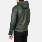 Baston Green Hooded Leather Bomber Jacket - Image 5