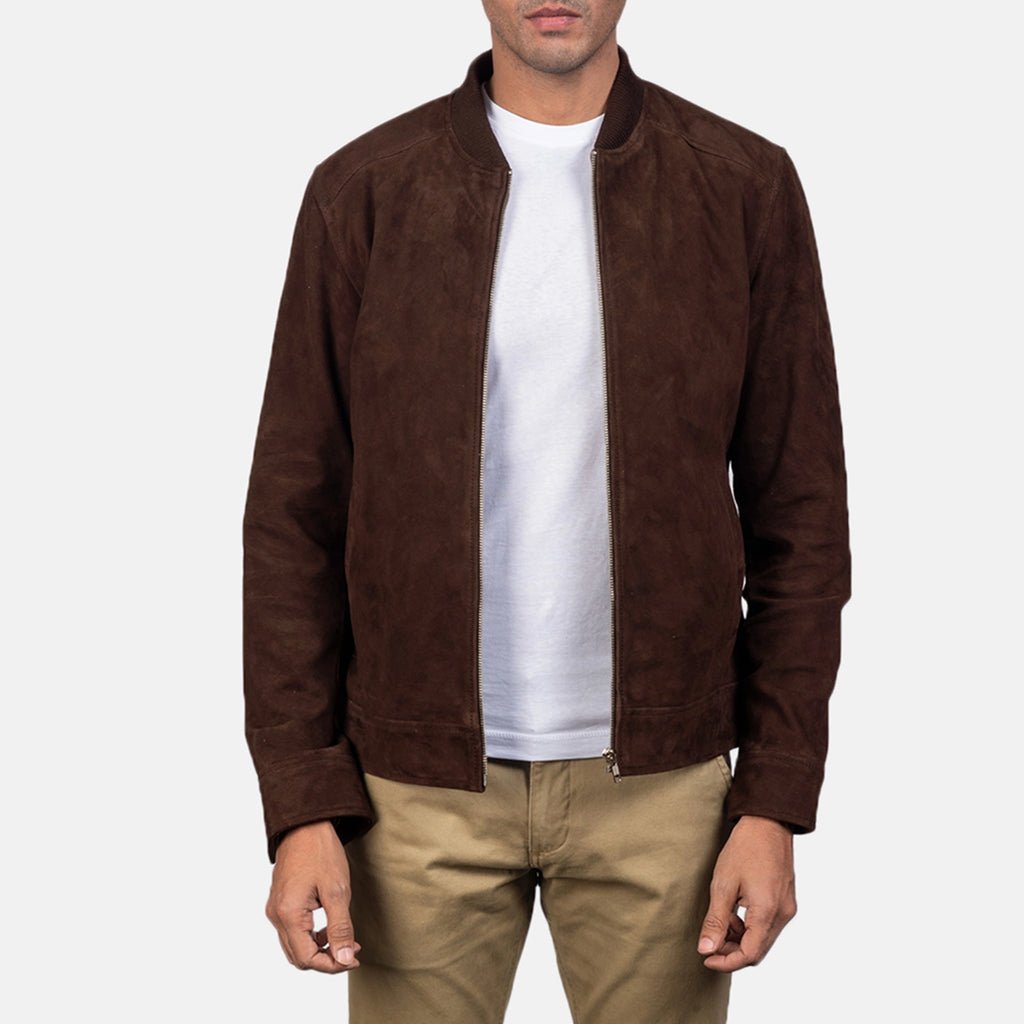 Men_s_Blain_Mocha_Suede_Bomber_Jacket_Open_Front_1024x1024.jpg Blain Mocha Suede Bomber Jacket - Image 1