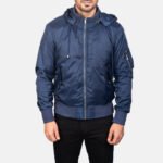 Hanklin Ma-1 Blue Hooded Bomber Jacket - Image 4