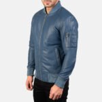Bomia Ma-1 Blue Leather Bomber Jacket - Image 2