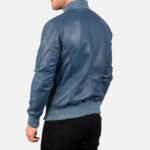 Bomia Ma-1 Blue Leather Bomber Jacket - Image 5