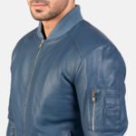 Bomia Ma-1 Blue Leather Bomber Jacket - Image 6